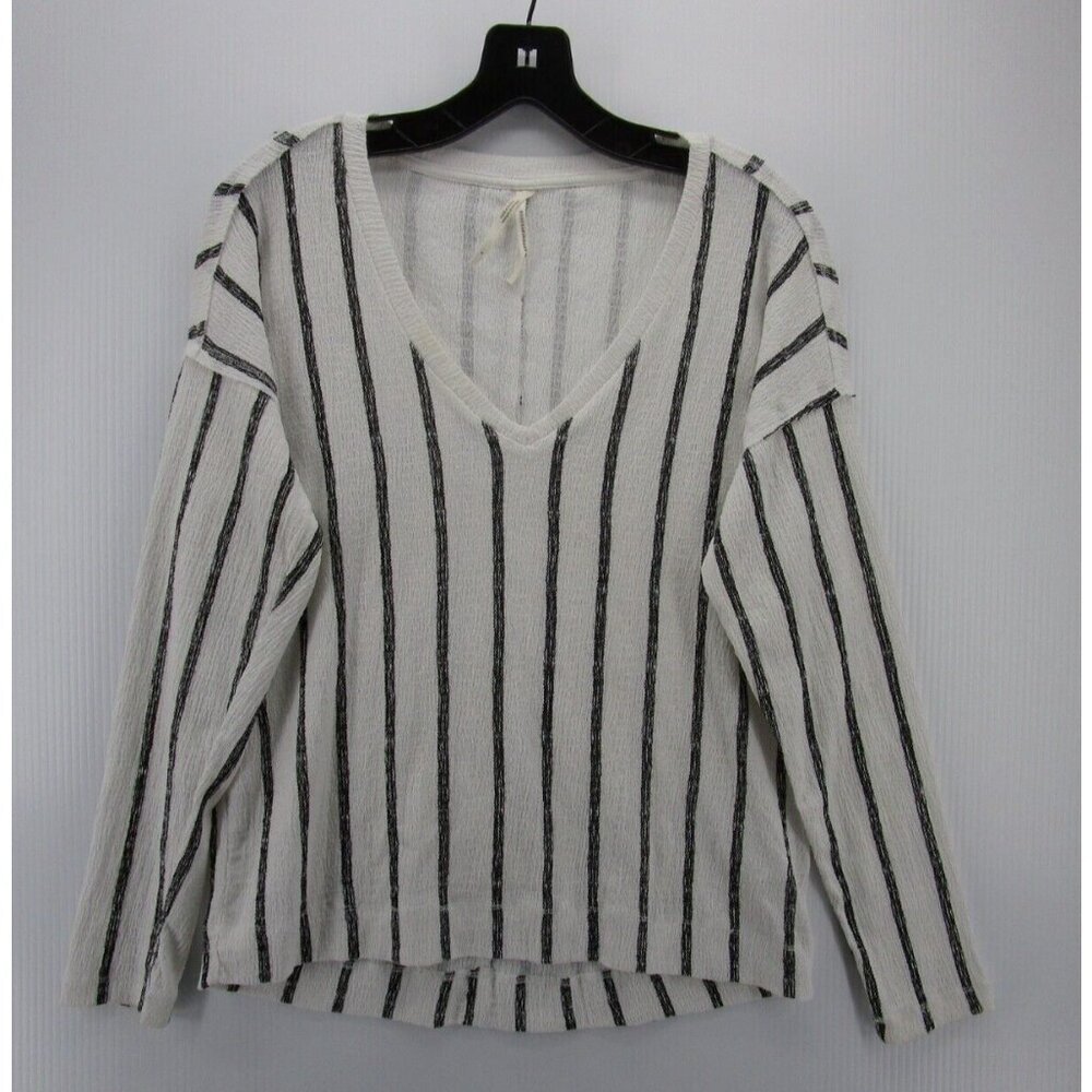 Anthropologie Top Small White Pullover Boho Striped Raglan V-Neck